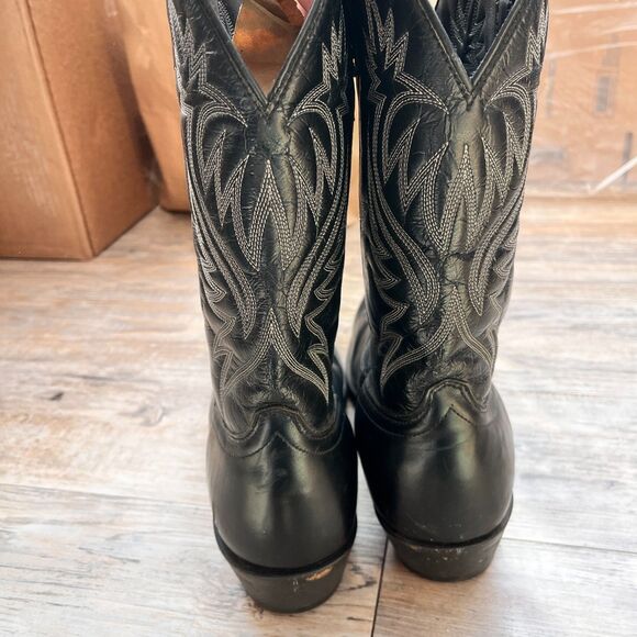 Laredo Cowboy Boots Mens 12D Black Leather Western Pull On Stitched Vintage main image 4